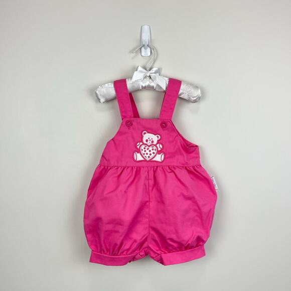 Vintage Healthtex Pink Teddy Bear Shortall Romper 18 Months USA - Picture 1 of 7